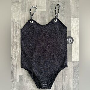 NWT Fct love by basic metallic black tank bodysuit with chain strap